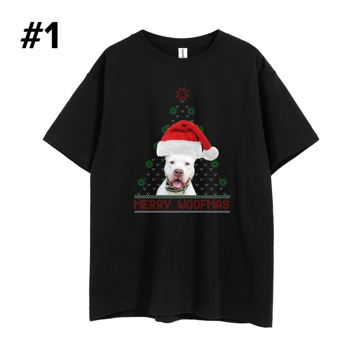 Custom Bling Merry Woofmas Tree Unisex Tee, Personalized Photo