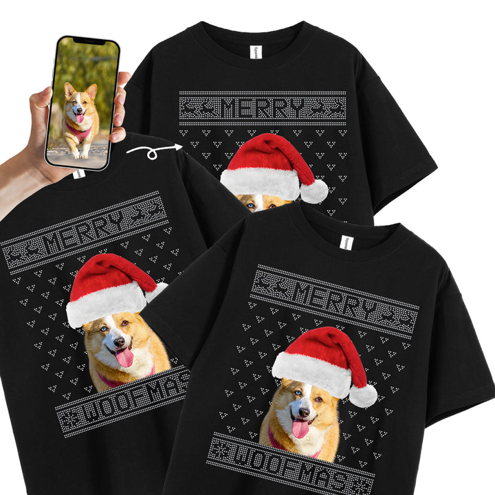 Custom Bling Merry Woofmas Unisex Tee, Personalized Photo