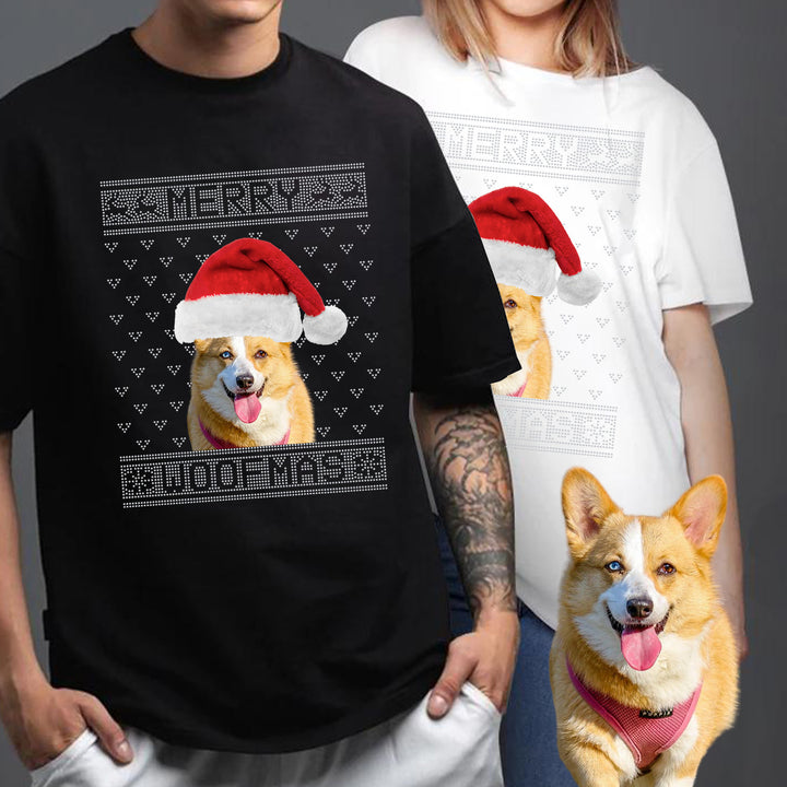 Custom Bling Merry Woofmas Unisex Tee, Personalized Photo