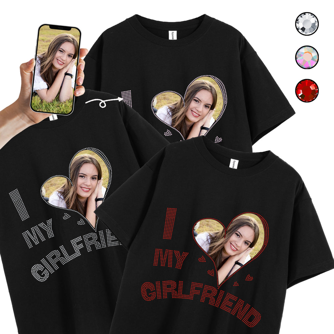 Custom Bling Valentine's Day Unisex Tee with Personalized Photo and Text