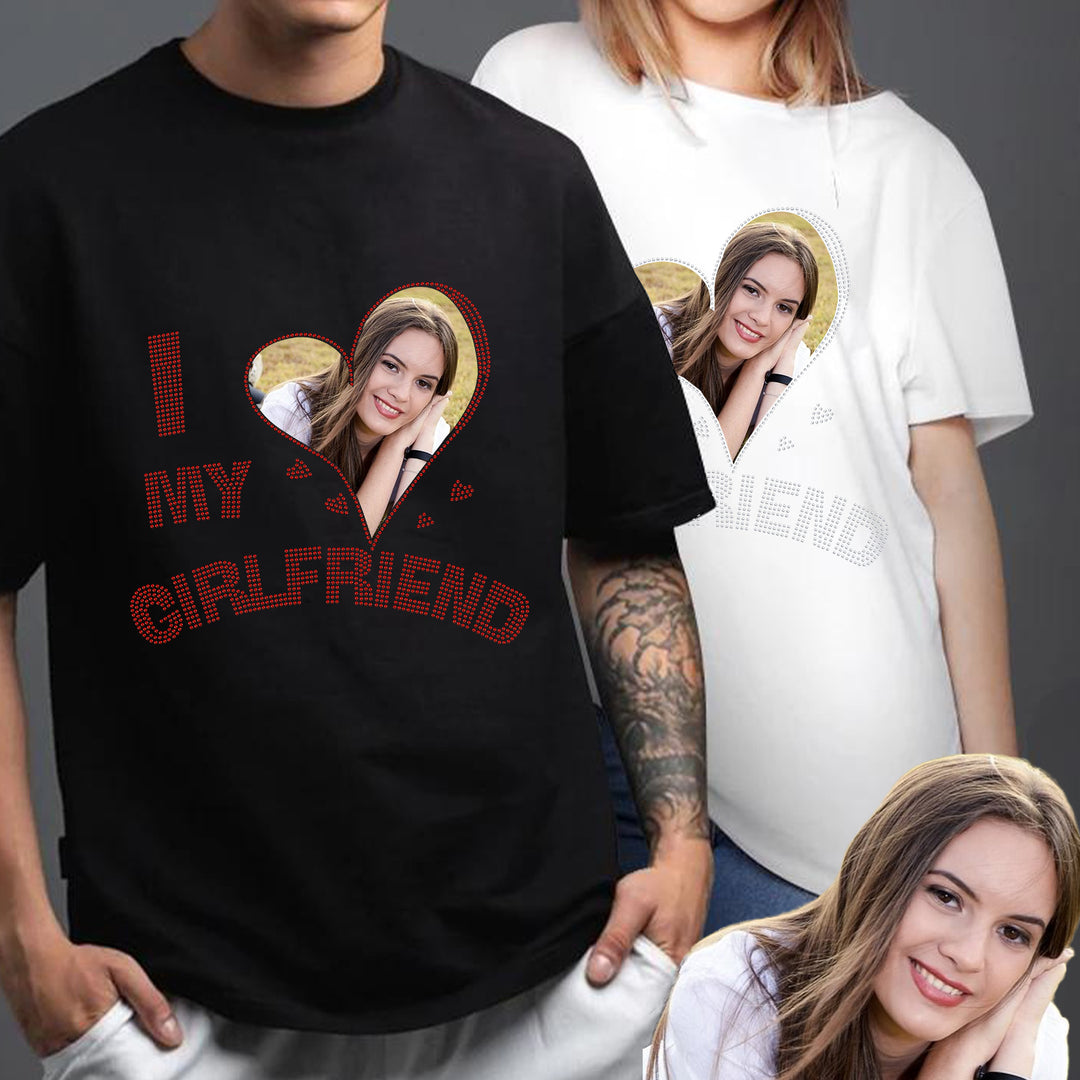 Custom Bling Valentine's Day Unisex Tee with Personalized Photo and Text