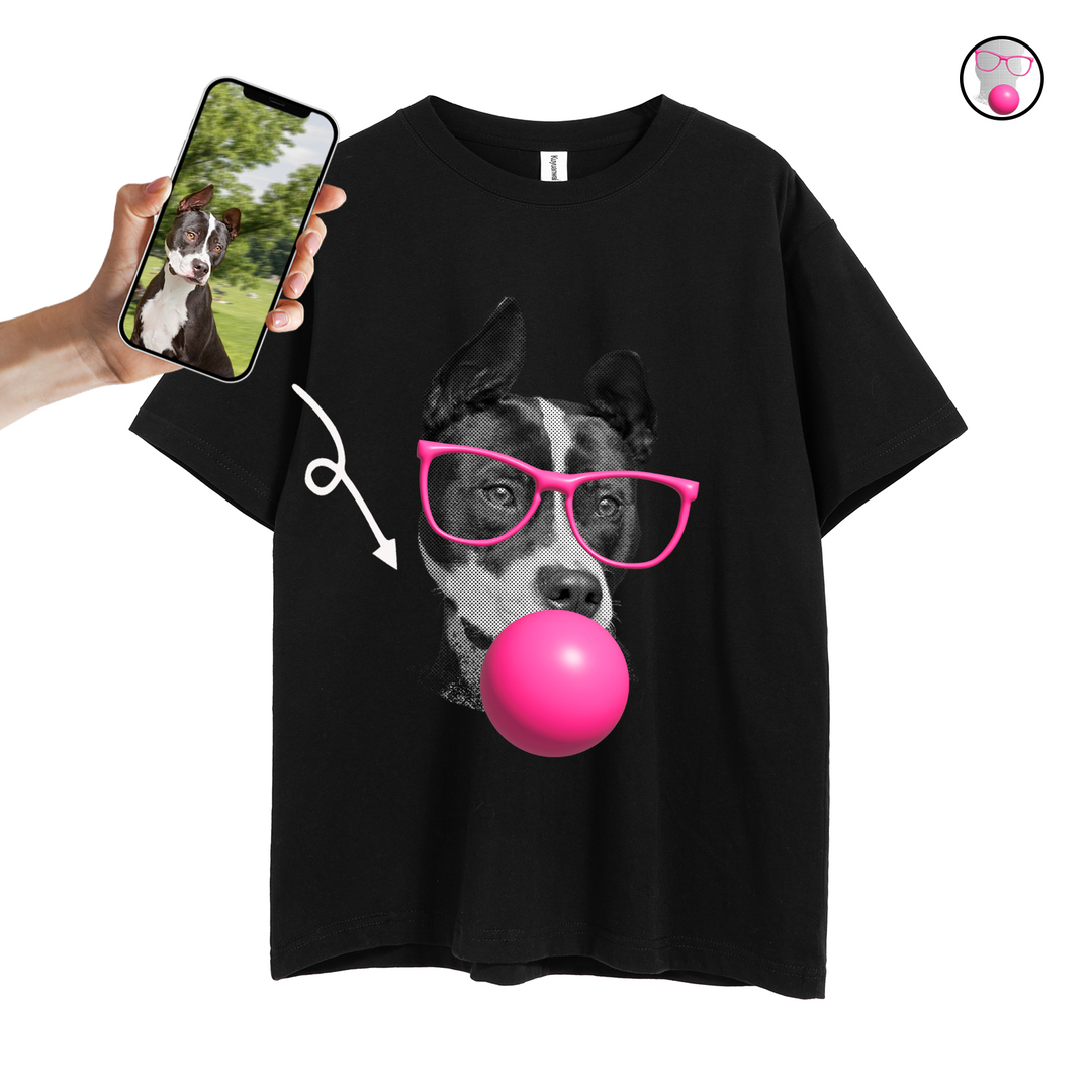 Custom Cool Pet with Glasses Blowing Bubble Gum Unisex T-shirt With Your Pet Face