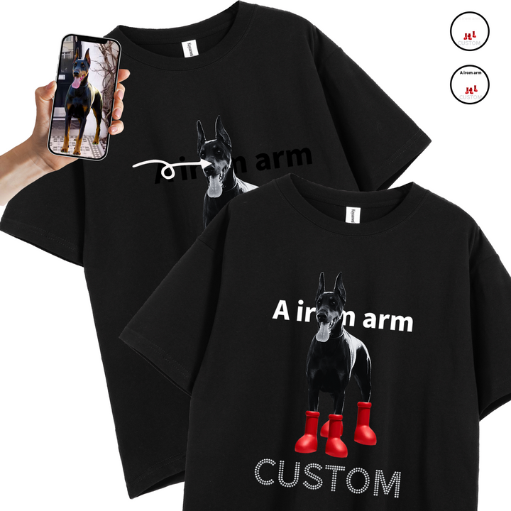 Custom A Iron Arm Doberman Unisex Tee with Custom Bling Pet Name