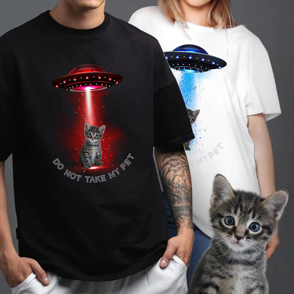 Second finished product view of the UFO pet photo bling unisex tee