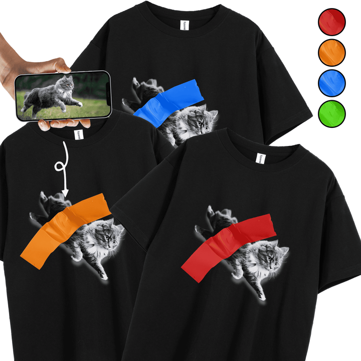 Main product image of the multi-color tape pet photo custom unisex tee with a custom pet photo