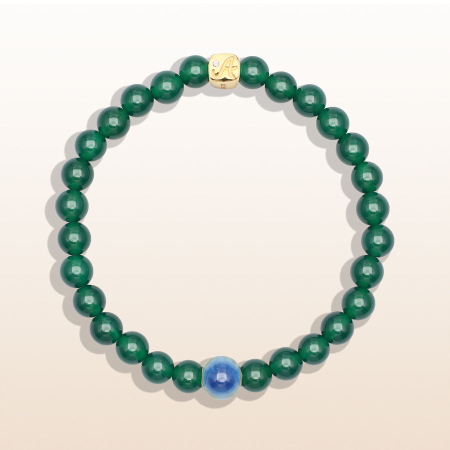 Emerald Agate May Birthstone Evil Eye Bracelet