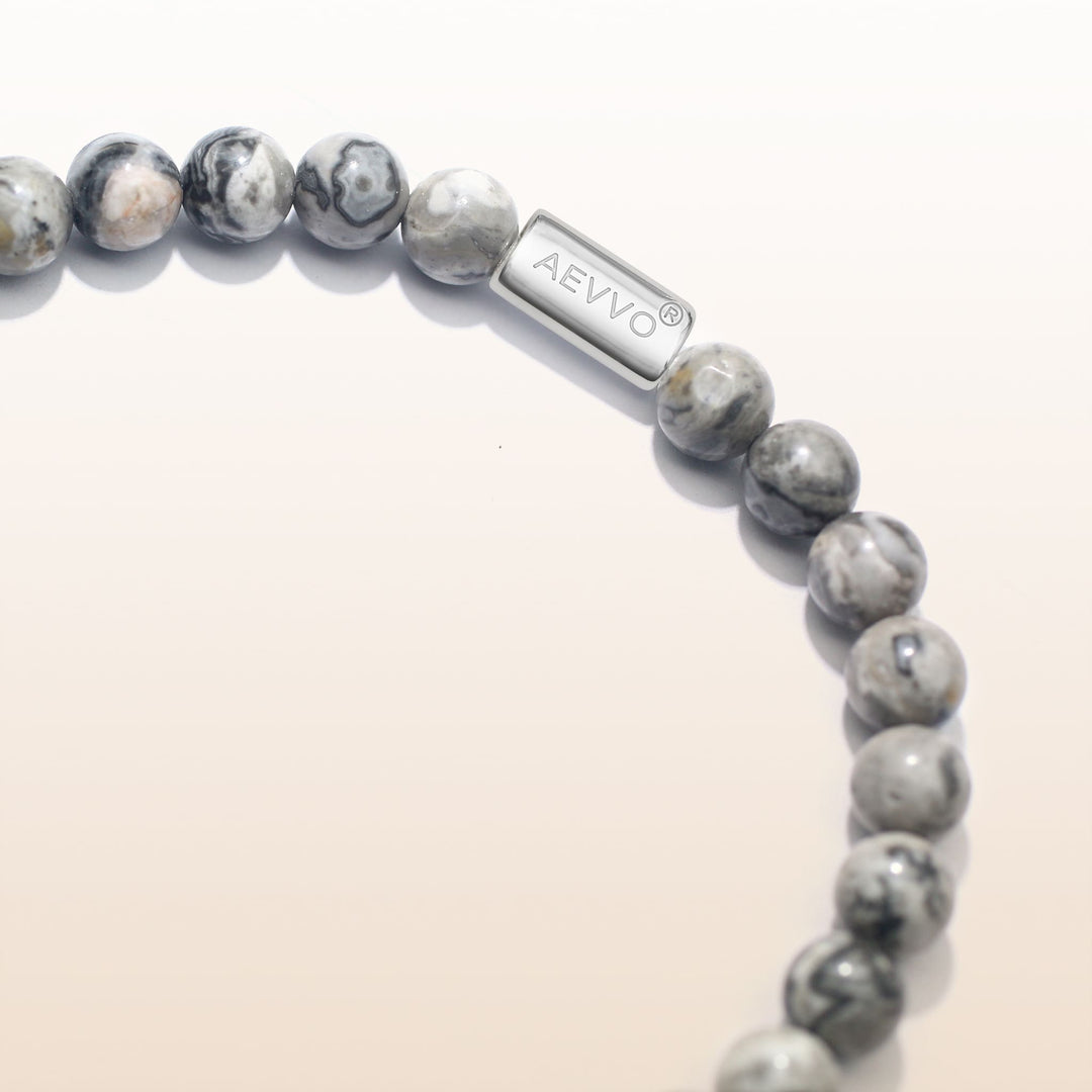 Grounding & Creativity - Silver Grey Picasso Jasper Evil Eye Bracelet Ⅰ