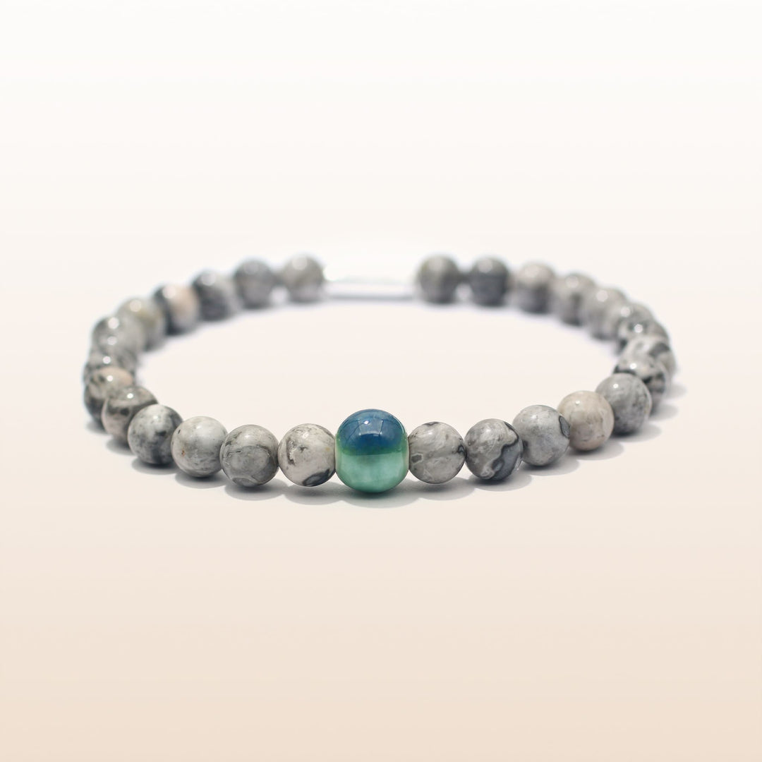 Grounding & Creativity - Silver Grey Picasso Jasper Evil Eye Bracelet Ⅰ