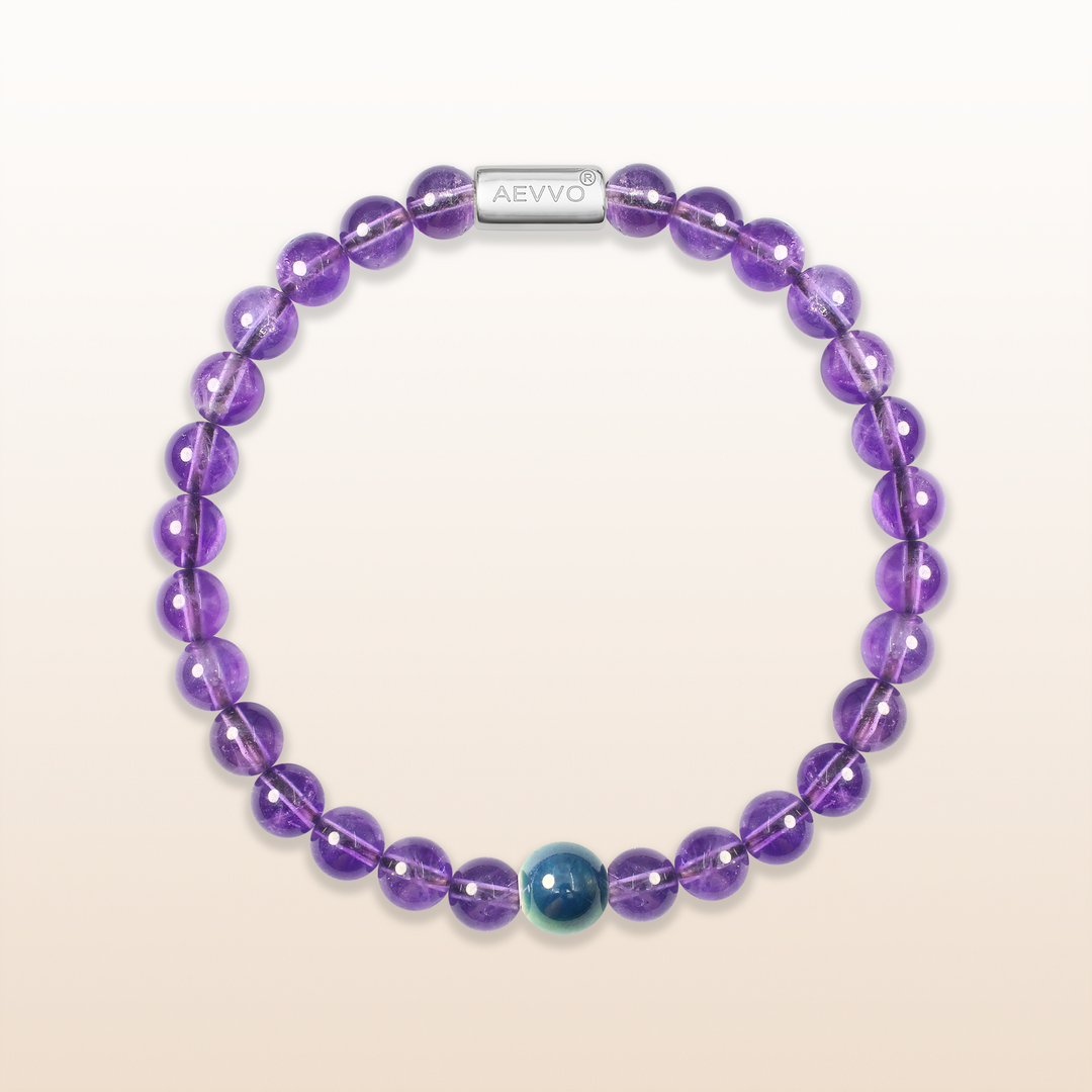 Guard Calm-Silver Amethyst Evil Eye Bracelet Ⅰ