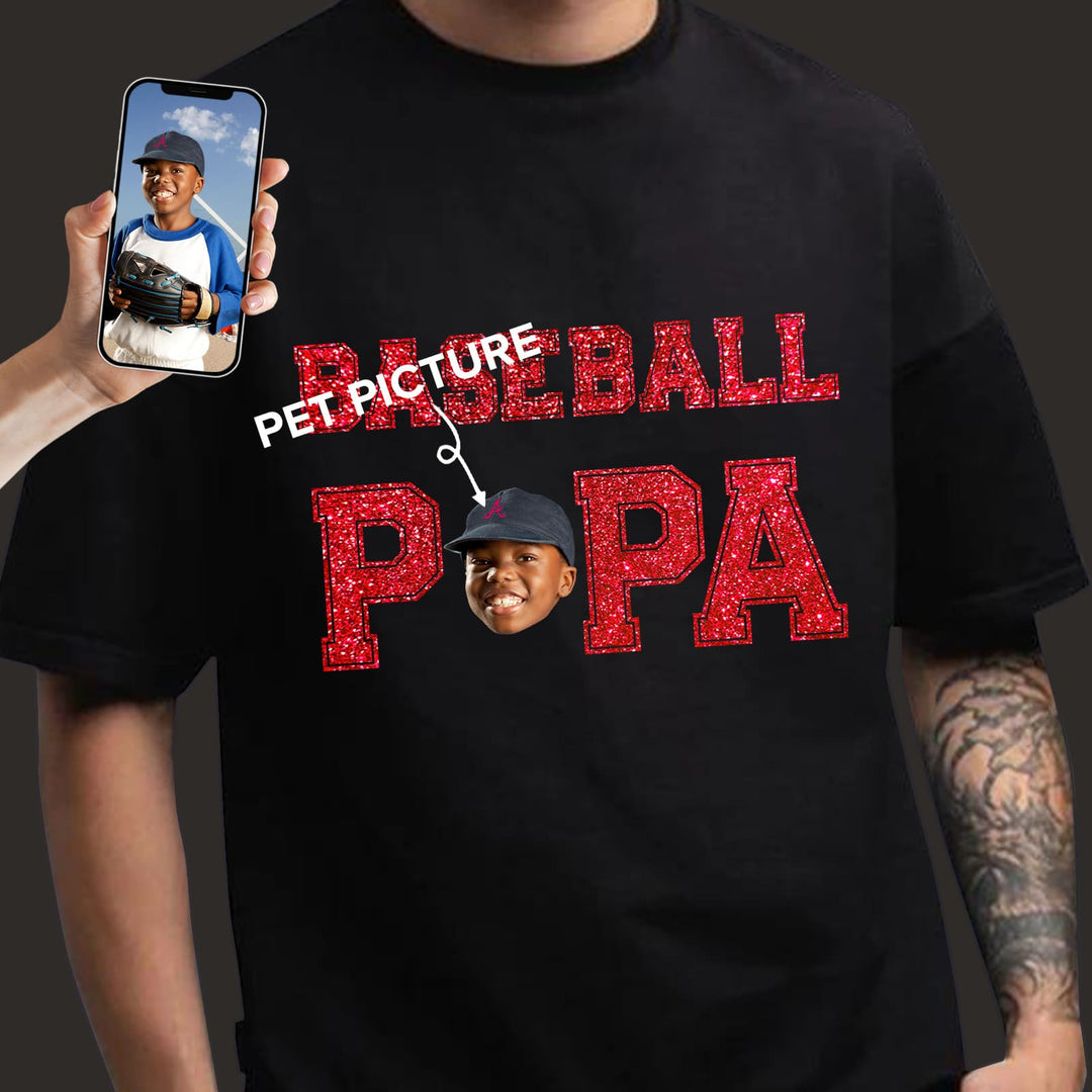 Custom Glitter Baseball Unisex T-shirt With Your Photo And Text, Sister, Brother, Dad, Mom or Papa