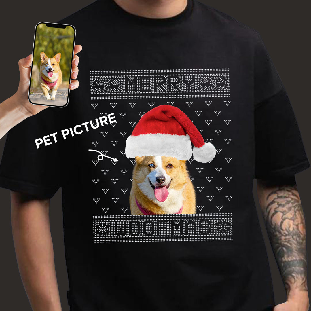 Custom Bling Merry Woofmas Unisex Tee, Personalized Photo
