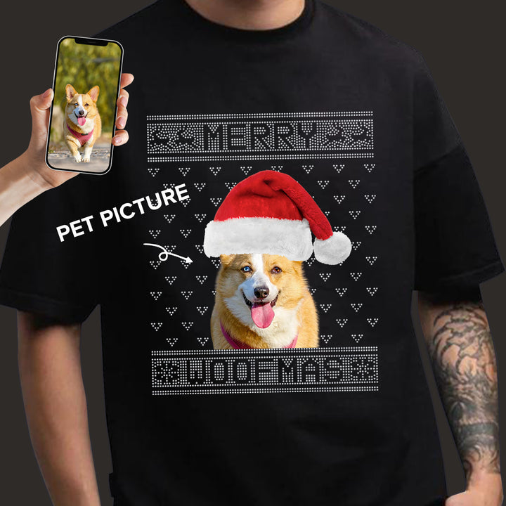 Custom Bling Merry Woofmas Unisex Tee, Personalized Photo
