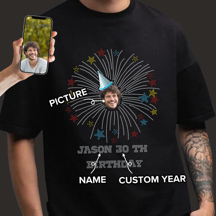 Bling Birthday Unisex T-shirt Customized With Photo, Age and Name