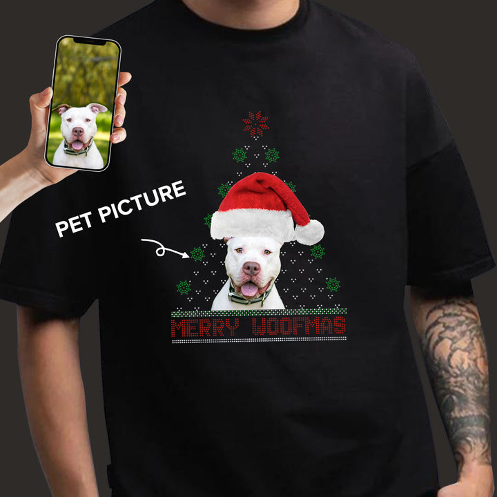 Custom Bling Merry Woofmas Tree Unisex Tee, Personalized Photo