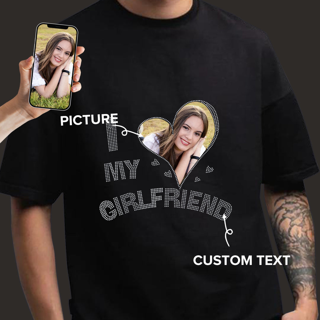Custom Bling Valentine's Day Unisex Tee with Personalized Photo and Text