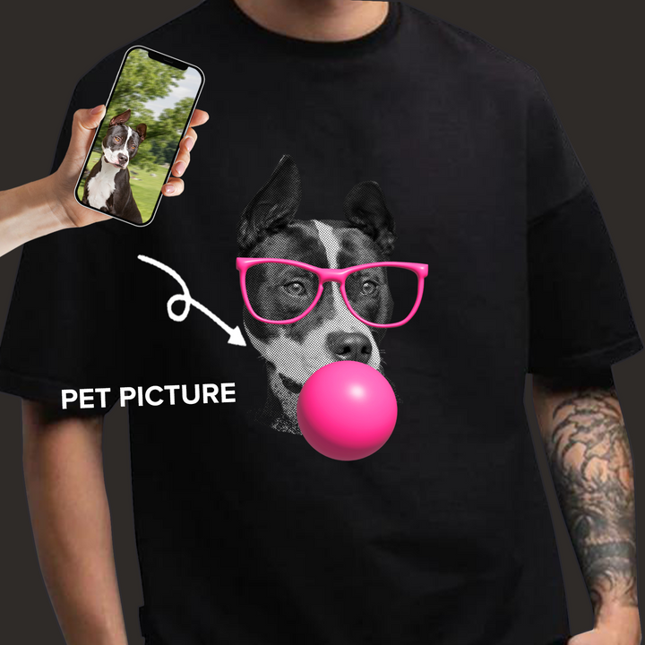 Custom Cool Pet with Glasses Blowing Bubble Gum Unisex T-shirt With Your Pet Face