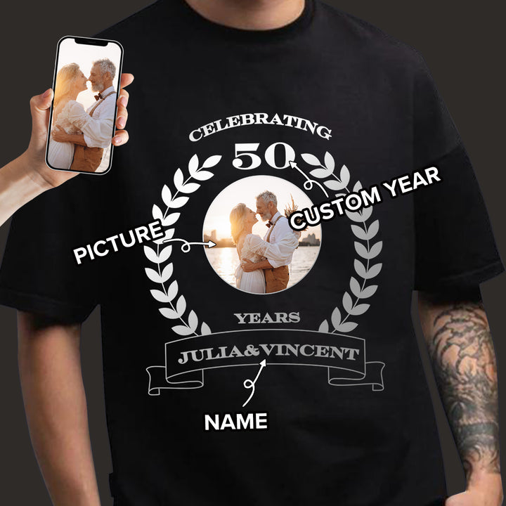 Wedding Anniversary Unisex T-Shirts Customized with Photo, Year and Name