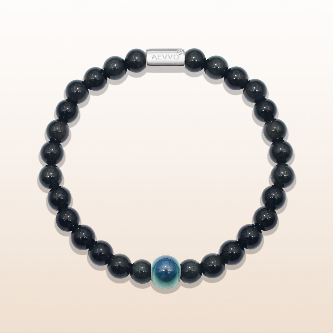 Reflection & Growth - Silver Obsidian Evil Eye Bracelet Ⅰ