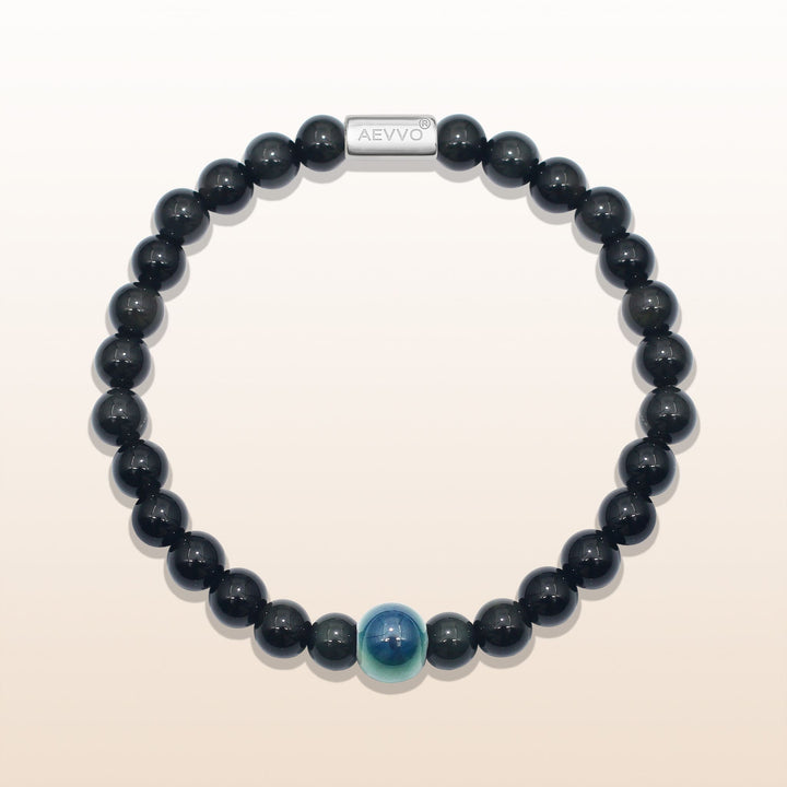 Reflection & Growth - Silver Obsidian Evil Eye Bracelet Ⅰ