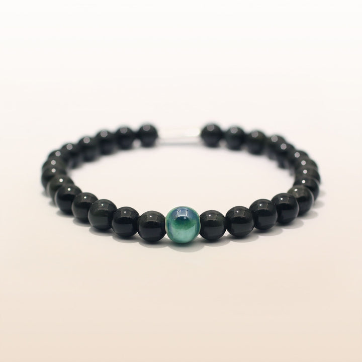 Reflection & Growth - Silver Obsidian Evil Eye Bracelet Ⅰ