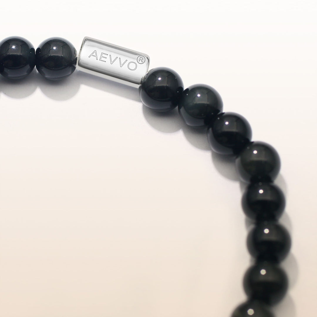 Reflection & Growth - Silver Obsidian Evil Eye Bracelet Ⅰ