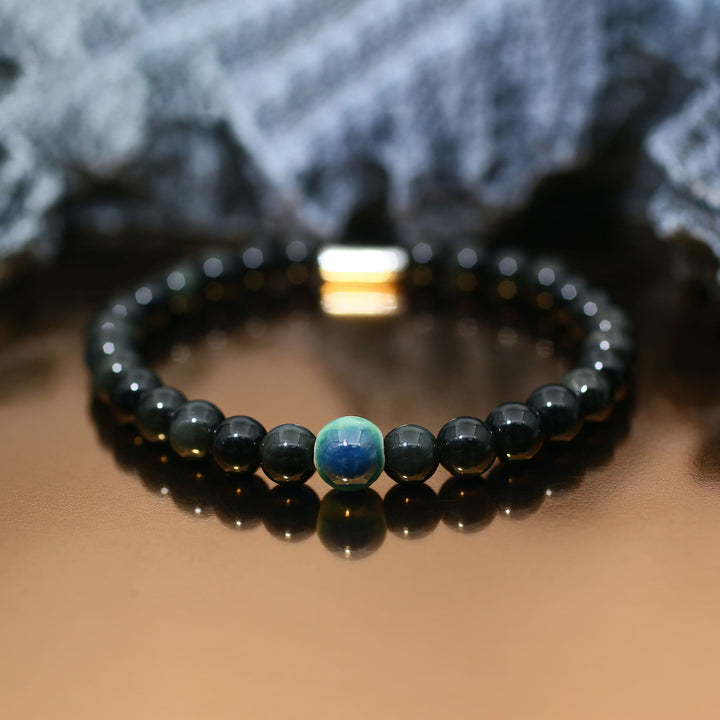 Reflection & Growth - Silver Obsidian Evil Eye Bracelet Ⅰ