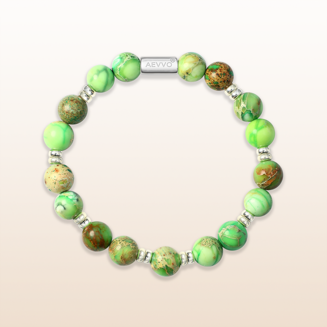 Silver Green Jasper Heart Chakra Bracelet