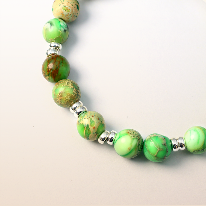 Silver Green Jasper Heart Chakra Bracelet