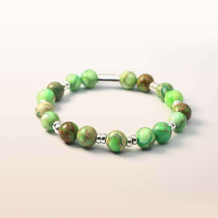 Silver Green Jasper Heart Chakra Bracelet