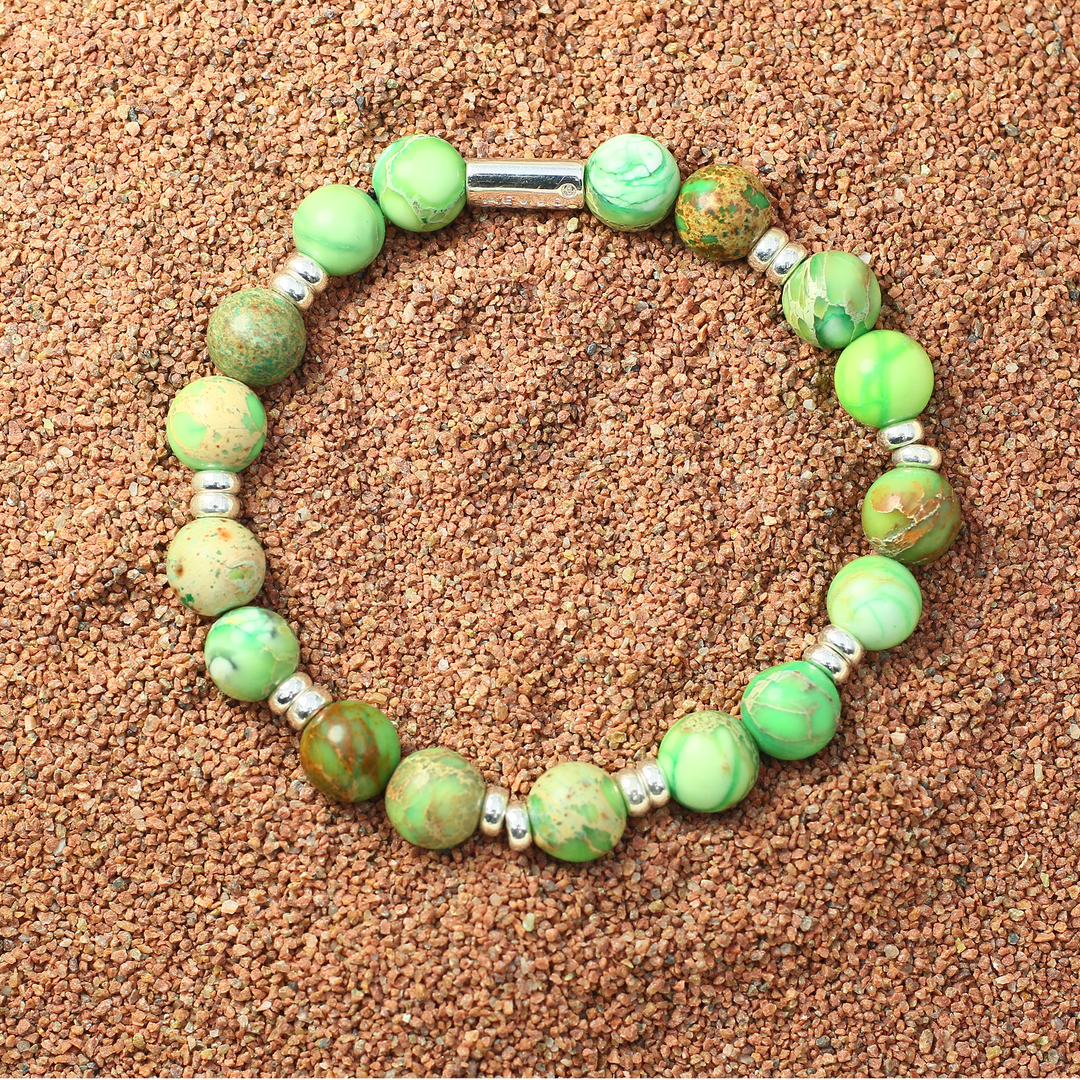 Silver Green Jasper Heart Chakra Bracelet