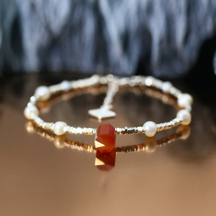 Silver Red Agate Cancer Guardian Bracelet