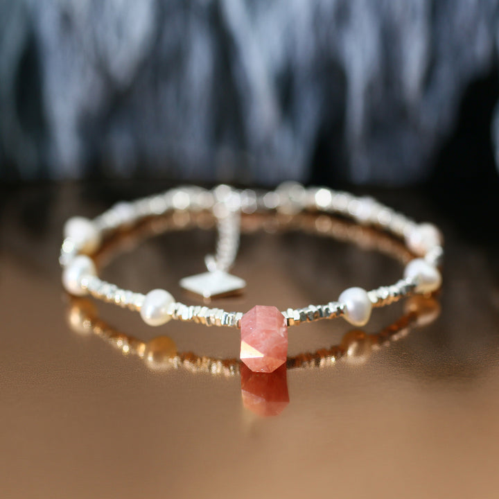 Silver Rhodochrosite Leo Guardian Bracelet