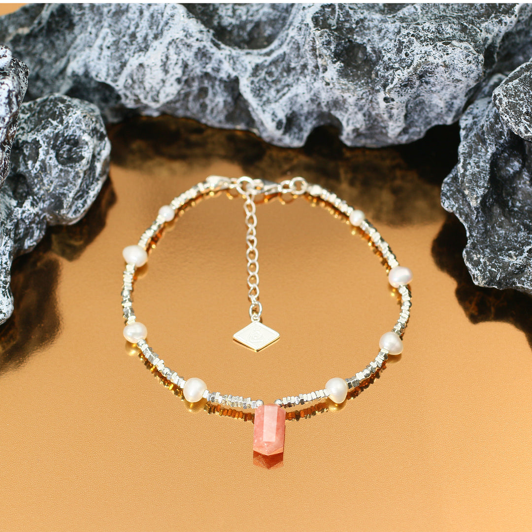 Silver Rhodochrosite Leo Guardian Bracelet