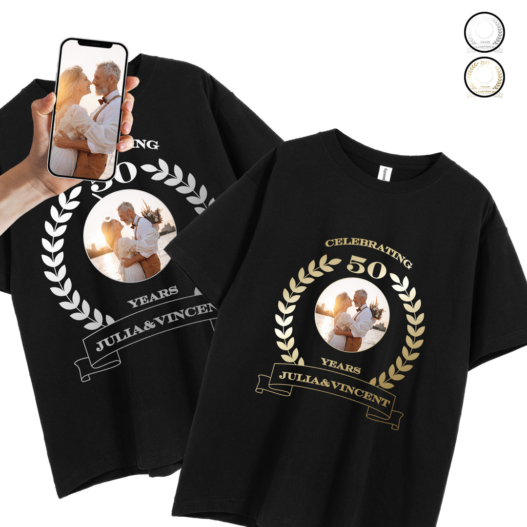 Wedding Anniversary Unisex T-Shirts Customized with Photo, Year and Name