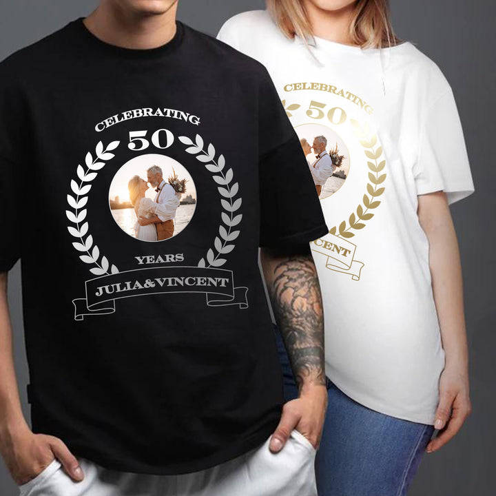 Wedding Anniversary Unisex T-Shirts Customized with Photo, Year and Name