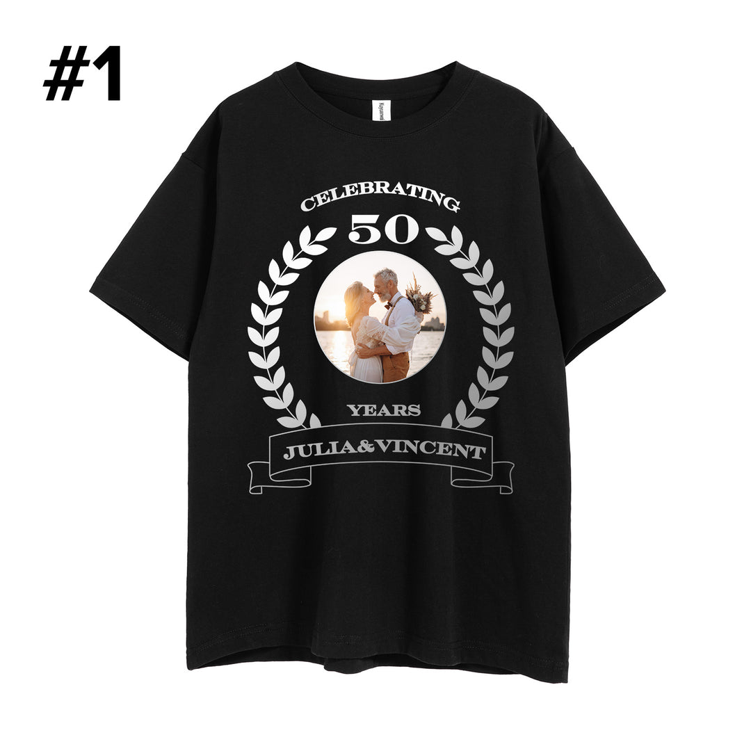 Wedding Anniversary Unisex T-Shirts Customized with Photo, Year and Name