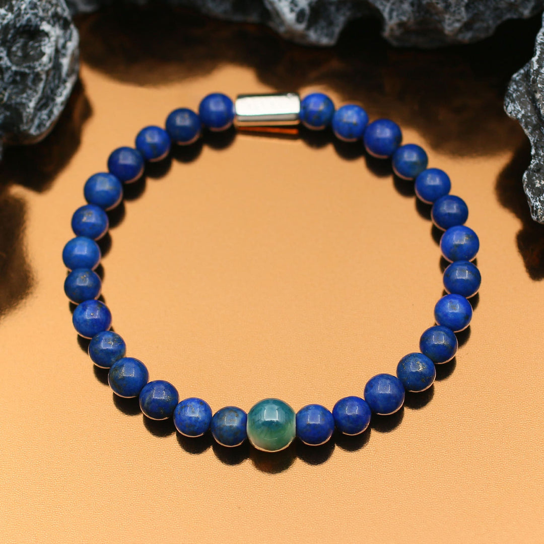 Wisdom & Wealth - Silver Lapis Lazuli Evil Eye Bracelet Ⅰ