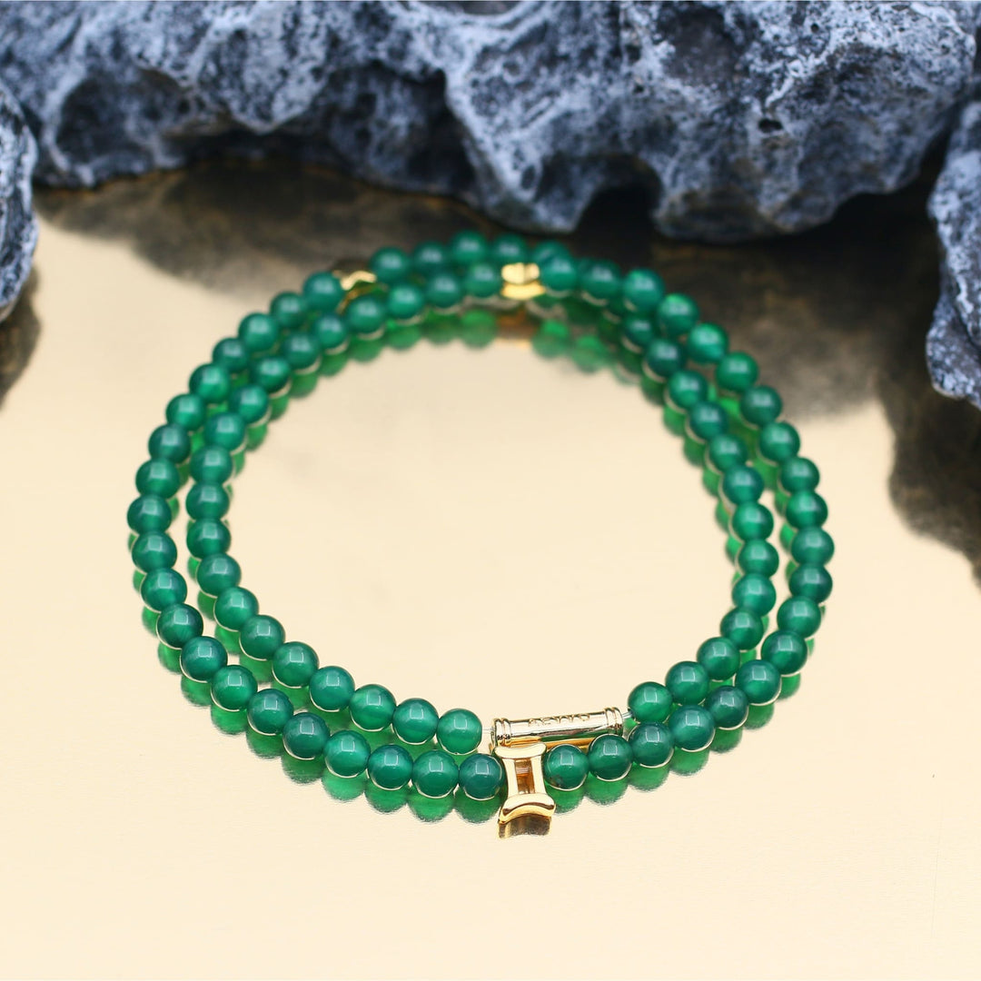 Emerald Agate Gemini Lucky Stone Double Wrap Bracelet