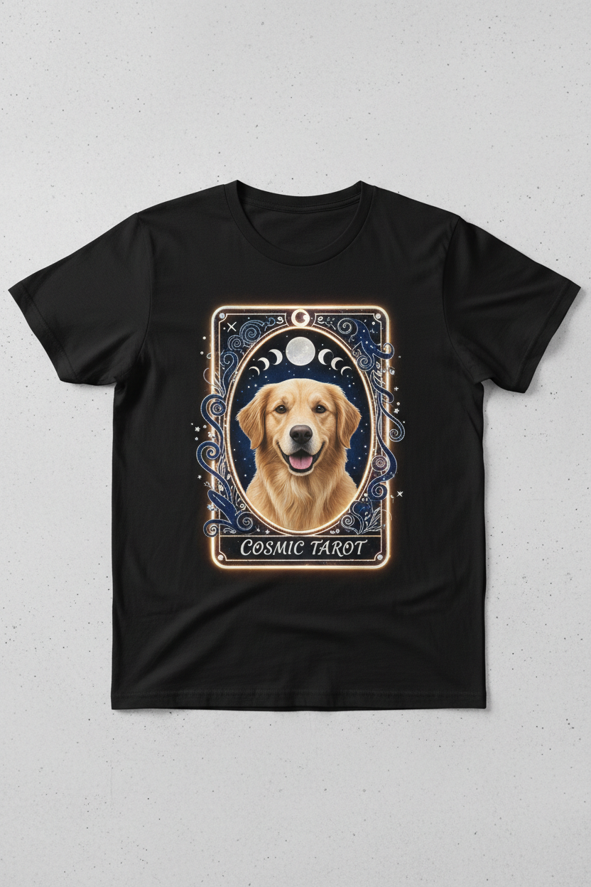 Custom Pet Cosmic Tarot Bling Photo Unisex Tee - Personalized Dog & Cat Gift