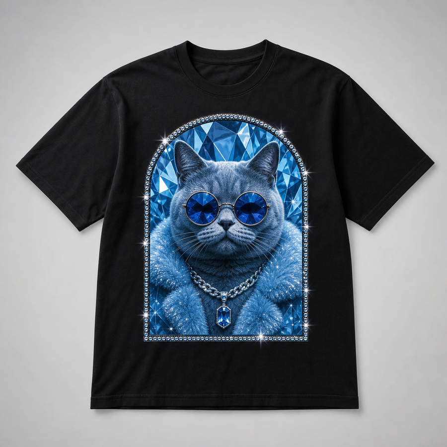 Custom Cool Blue Cat Portrait Bling Unisex Tee clean product main image