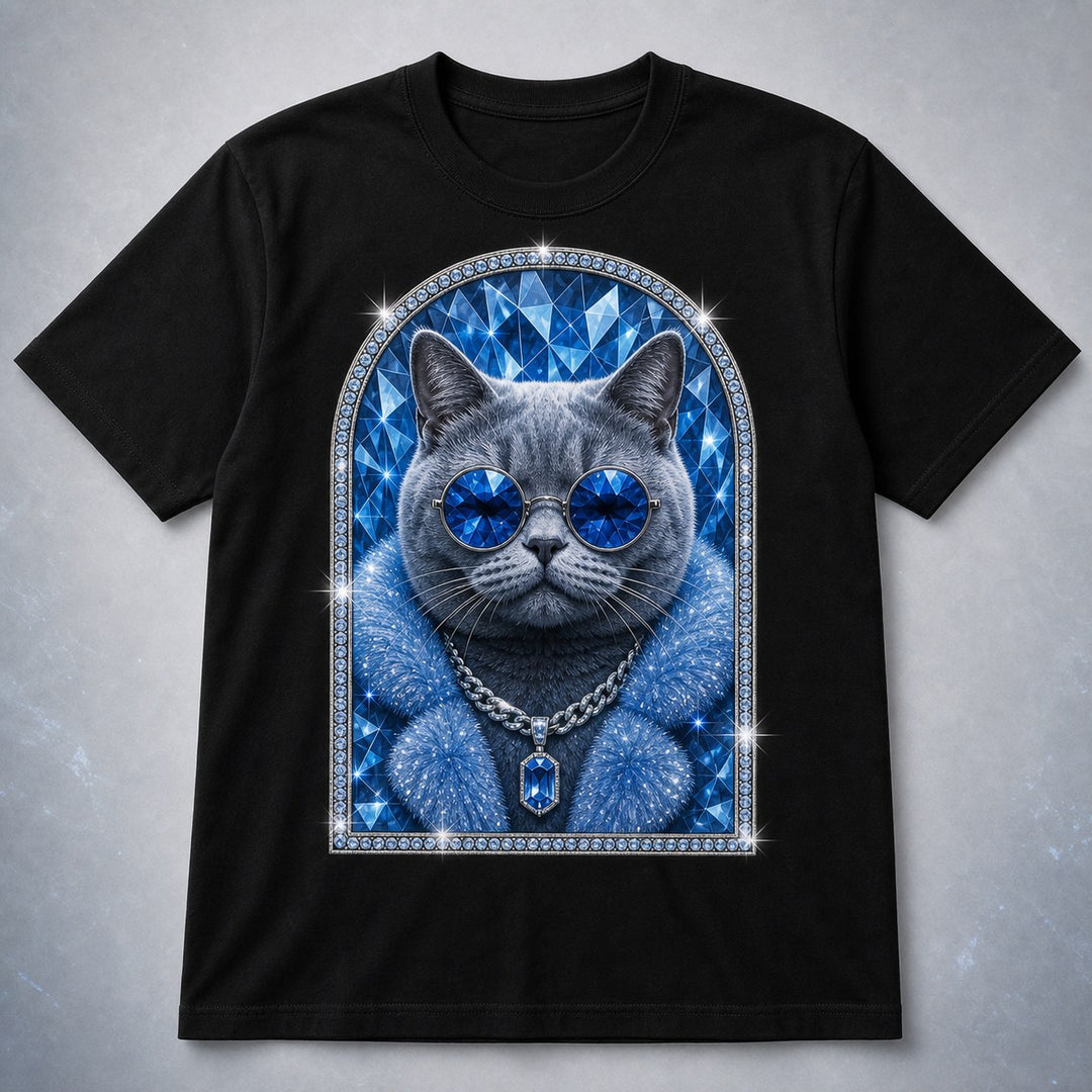 Custom Cool Blue Cat Portrait Bling Unisex Tee clean product main image with icy blue cat portrait