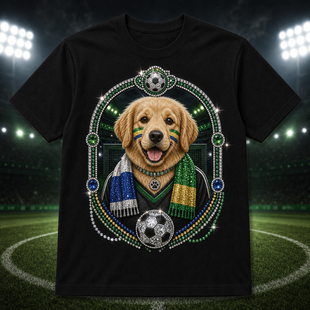 Custom Global Match Day Pet Fan Bling Unisex Tee clean product main image with soccer pet fan portrait