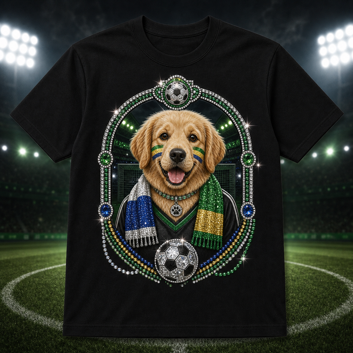 Custom Global Match Day Pet Fan Bling Unisex Tee clean product main image with soccer pet fan portrait