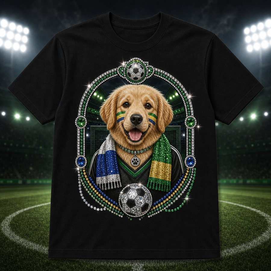 Custom Global Match Day Pet Fan Bling Unisex Tee clean product main image with soccer pet fan portrait