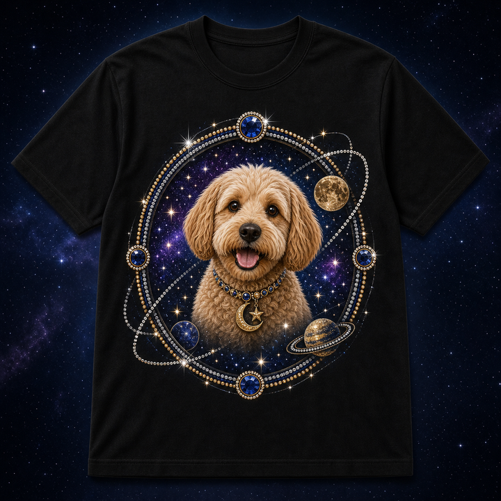 Custom Intergalactic Pet Orbit Bling Unisex Tee clean product main image with cosmic pet orbit portrait