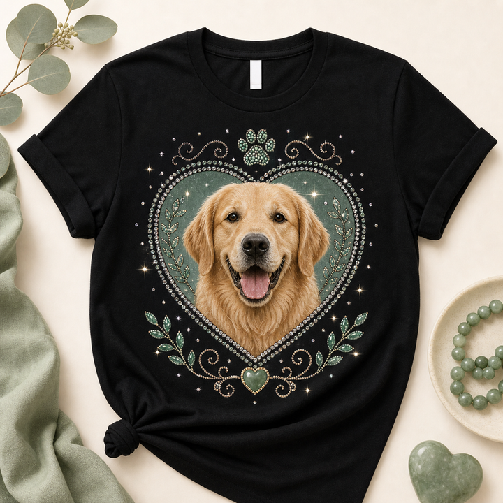 Custom Jade Keepsake Pet Bling Unisex Tee clean product main image with jade rhinestone pet portrait design