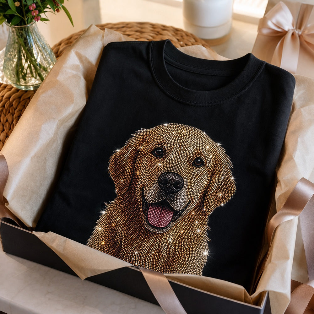 Personalized One Photo Pet Gift Bling Unisex Tee matching gift scene with custom pet portrait