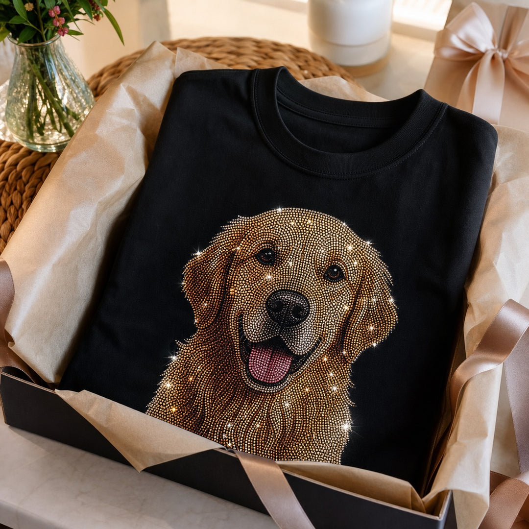 Personalized One Photo Pet Gift Bling Unisex Tee matching gift scene with custom pet portrait