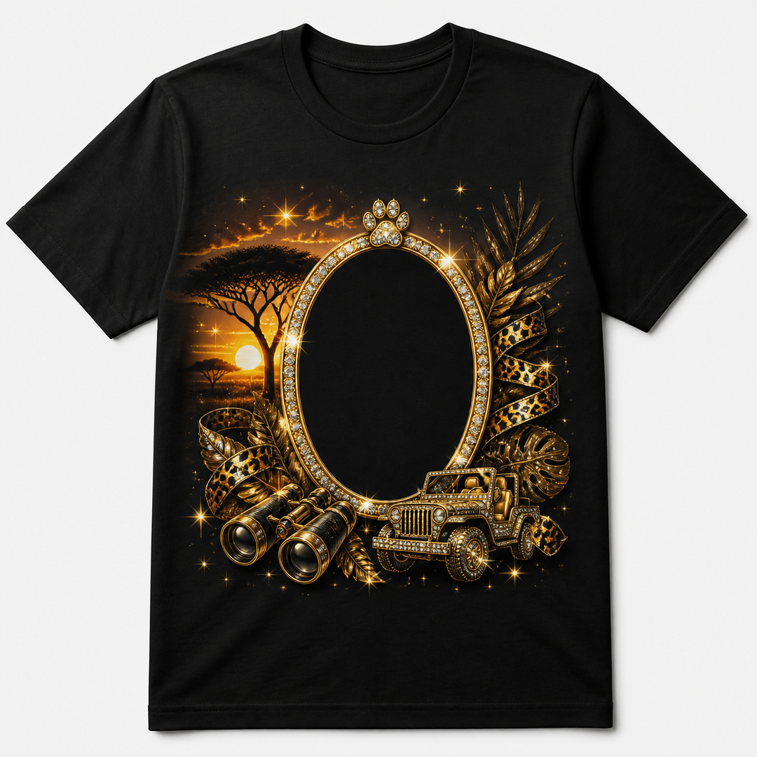 Custom Pet Sunset Safari Bling Photo Unisex Tee - Personalized Dog & Cat Gift