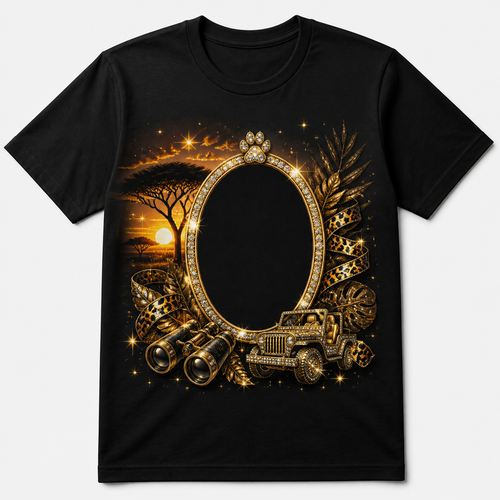 Custom Pet Sunset Safari Bling Photo Unisex Tee - Personalized Dog & Cat Gift